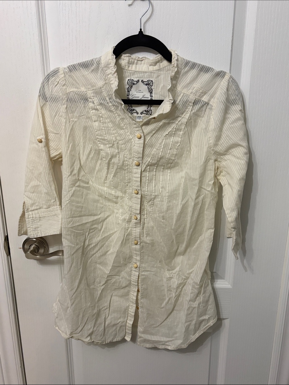 Guess Cream Lightweight Button Down Top